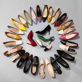 地摊鞋处理鞋高跟鞋女2023新款女士尖头浅口单鞋细跟中跟时装女鞋