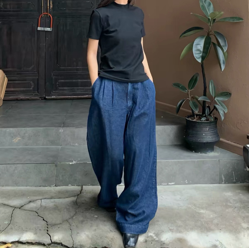 Cs Women's Clothing Casual Pleated High-Waisted Wide-Leg Jeans 2026 Spring New Arrival Pants 1329600001