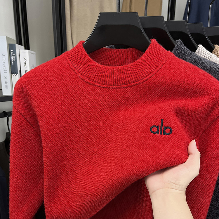 Thickened Ferret Velvet Warm Half Turtleneck Men's Sweater Light Luxury Embroidered Autumn and Winter New Velvet Knitted Sweater for Men Thickened Ferret Velvet Warm Half Turtleneck Men's Sweater Light Luxury Embroidered Autumn and Winter New Velvet Knitted Sweater for Men