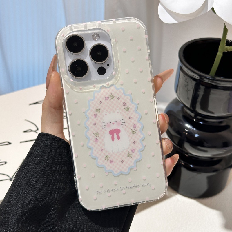 Lindo gato floral de lunares para Apple 15/16 funda para teléfono móvil 15Pro nicho 16ProMax femenino 14 nuevo 13