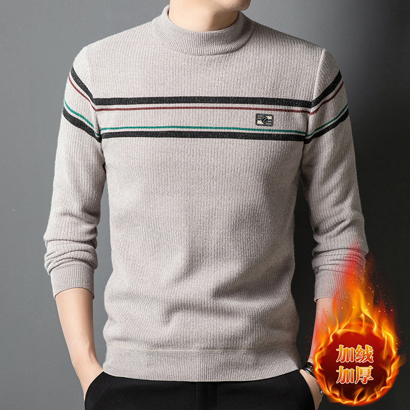 2025 Autumn and Winter New Men's Fleece Knitwear One-Piece Fleece Knitwear Thickeneded Knitwear Round Neck Warm Top for Men