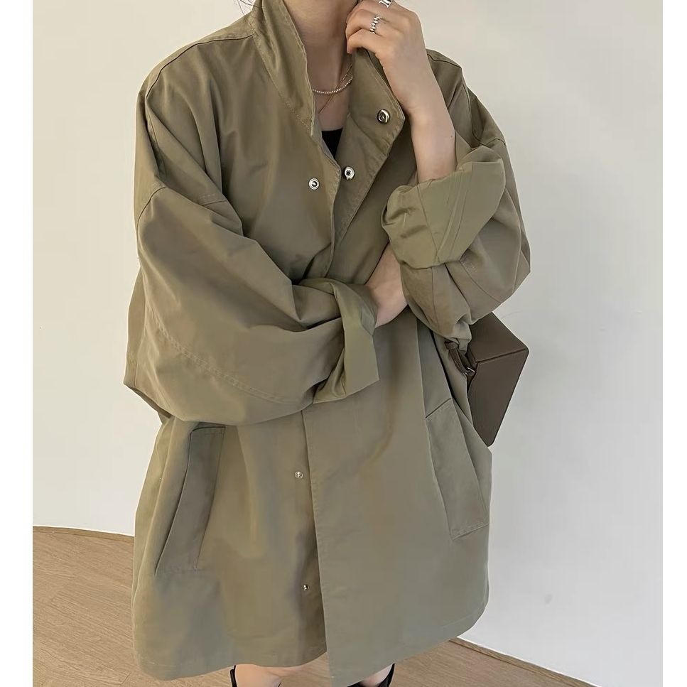 Korean chic autumn/winter retro thin, loose-fitting, casual long-sleeved mid-length trench coat for women