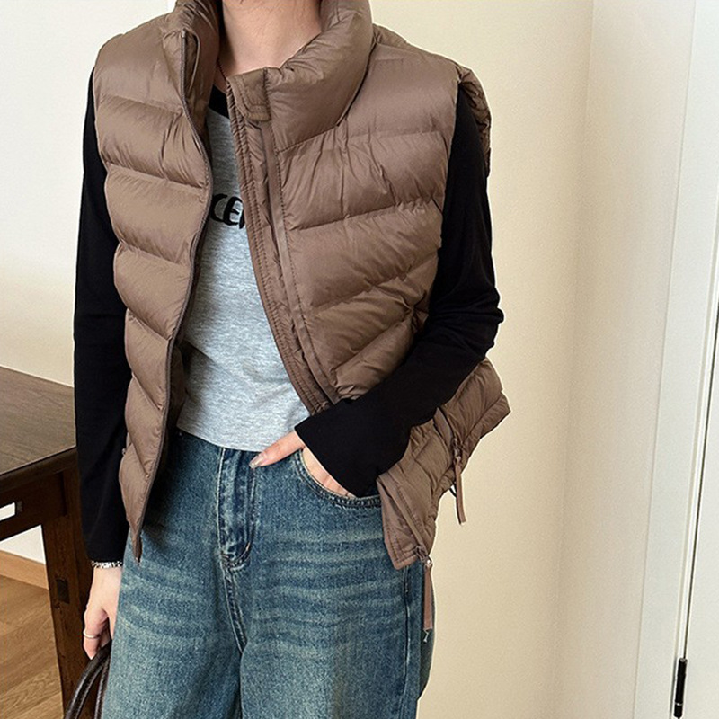 E4106 틈새시장을 위한 한국 스타일의 스탠드 칼라 경량 다운 코튼 조끼 초겨울 여성용 단색 조끼 코트