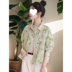 新款春秋设计感百搭长袖夹克上衣超好看的印花牛仔布/棉外套女