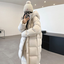 大被子白鸭绒长款羽绒服女2025冬季新款时尚泡芙感连帽过膝面包服
