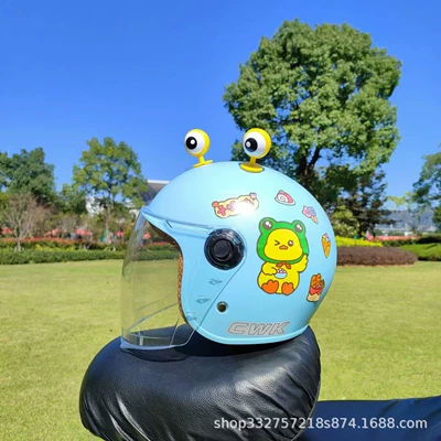 car motorcycle windproof helmet fall — Motosiklet kaskı (dəbilqə) - blue-little-yellow-duck-transparent-long-mirror-yellow-eyes-3c-children-1-5-years-old-wl07
