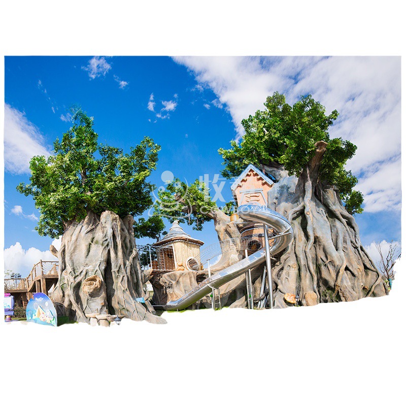 Al Aire Libre grandes niños árbol casa diapositiva equipo modelado al aire libre cemento escultura equipo artificial paisaje simulación árbol
