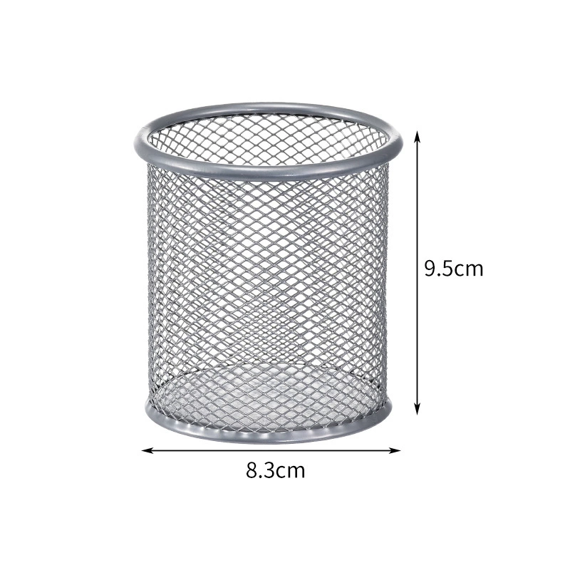 Pen holder metal mesh desk organizer, round/square, 11×10×11 cm, multiple colors