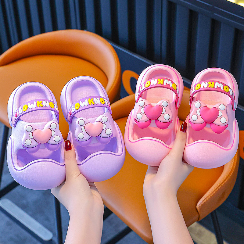 Zapatillas infantiles princesa viento fuera antideslizante agujero de fondo suave zapatos de arco para niñas zapatos de cabeza de bebé niños