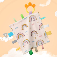 可咬婴儿豆豆标签安抚巾全棉宝宝豆豆手帕牙胶磨牙棒哄睡玩偶代发