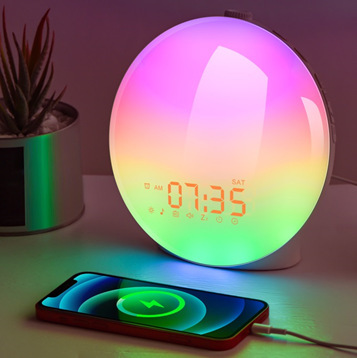 日の出の日没をシミュレートする自然覚醒灯led電子目覚まし時計ランプカラフルな雰囲気のベッドのヘッドライトと睡眠のタイミングランプ|undefined