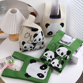 国风潮流托特包日常休闲百搭新款针织熊猫爷爷同款可爱熊猫手提包