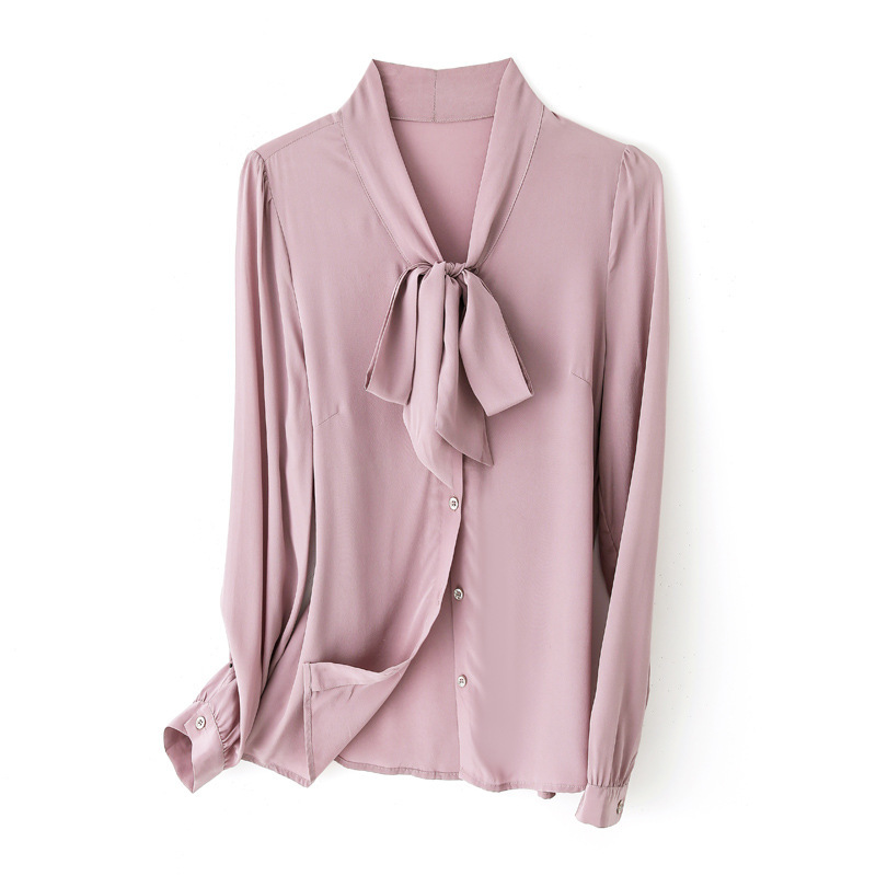 Silk Shirt Women's Crepe de Chine Design Niche Bow Ribbon Loose Mulberry Silk Long Sleeve Silk Blouse Silk Shirt Women's Crepe de Chine Design Niche Bow Ribbon Loose Mulberry Silk Long Sleeve Silk Blouse