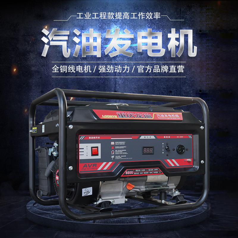 龙瑜汽油发电机220V单相380V三相交流小型单缸全铜有刷移动商用