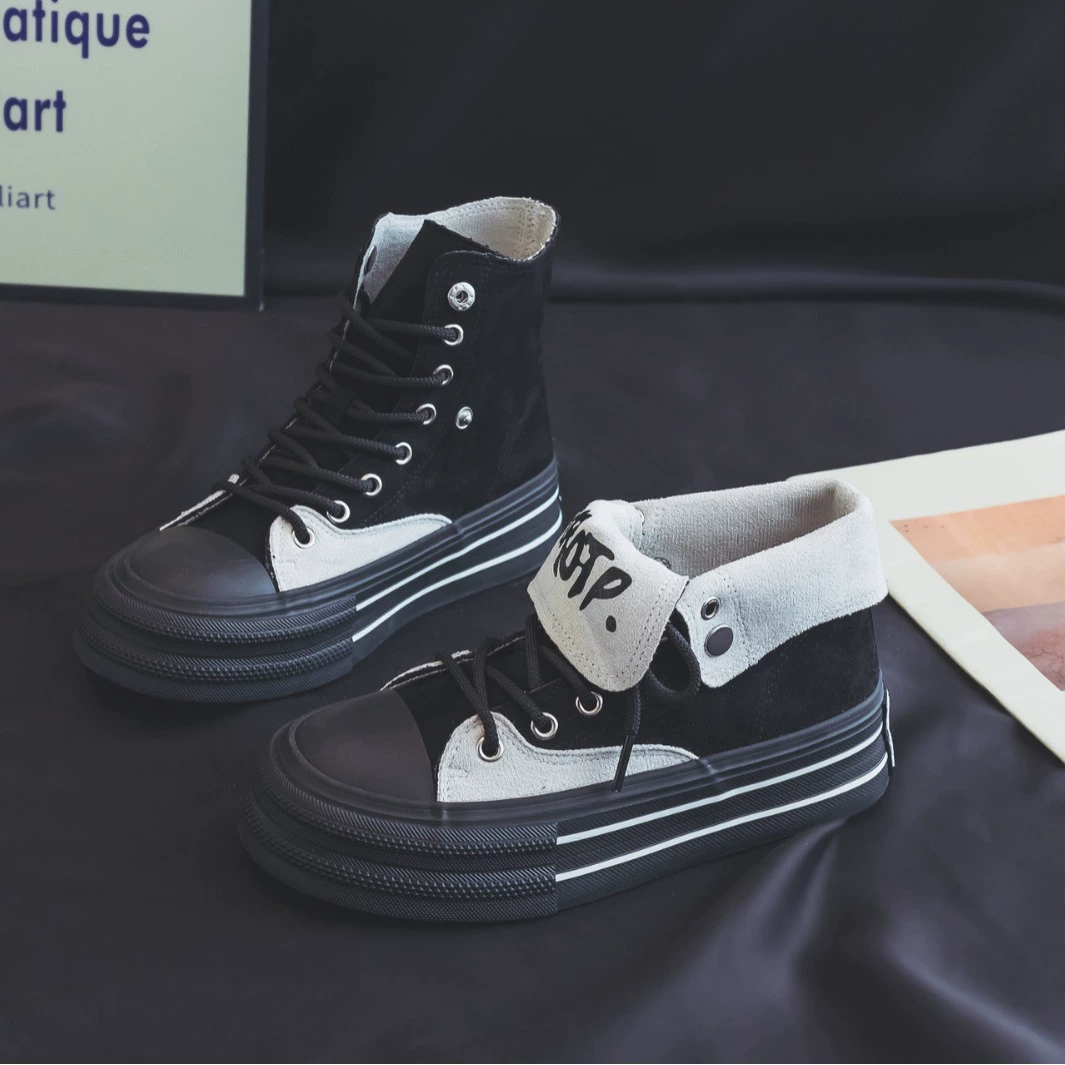 Осенние женские туфли высокие брезентовые туфли женские 2024 новые дикие чик обувь Uber H1363