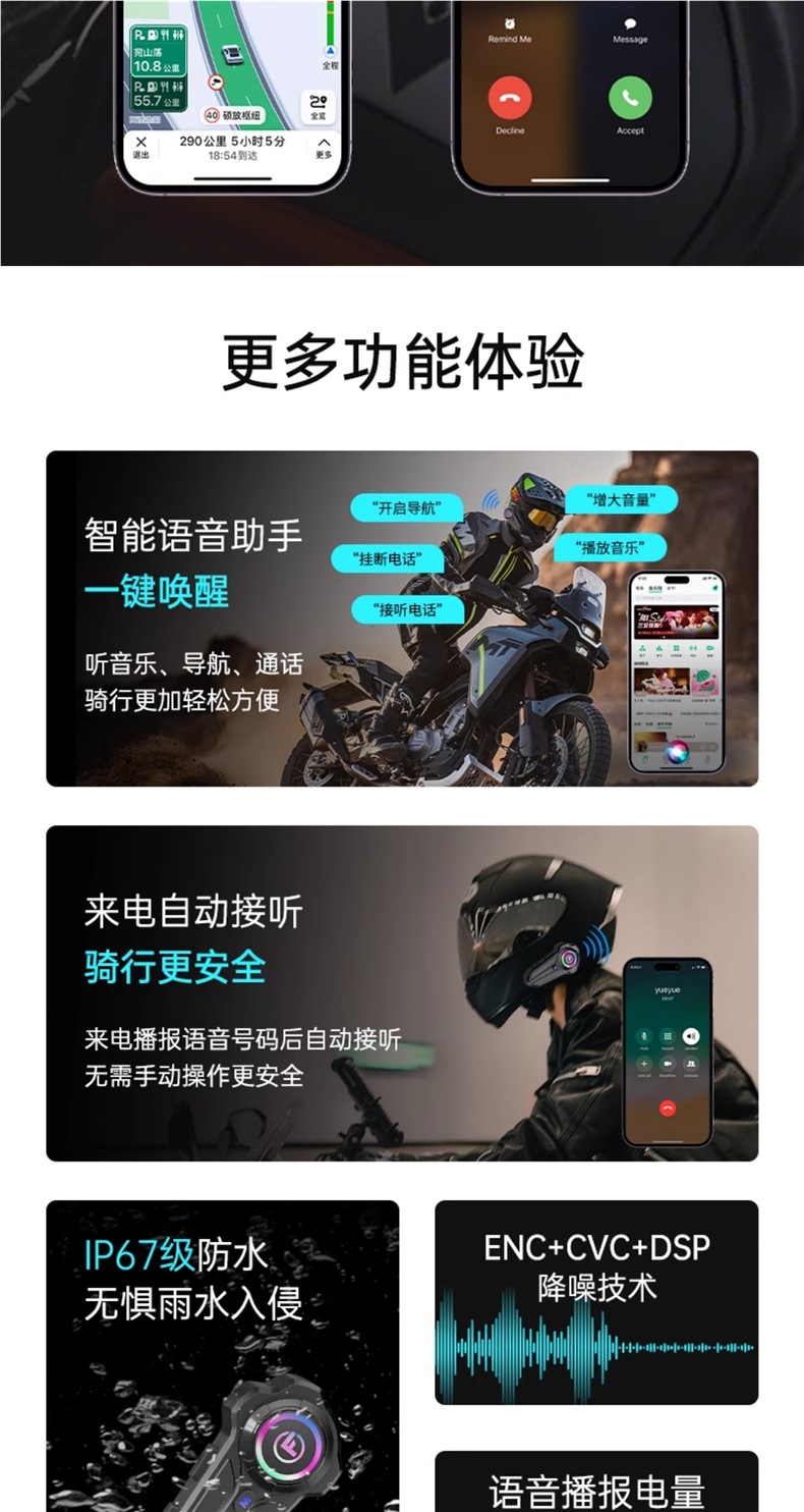 Yueqi Helmet Bluetooth Headset Motorcycle Equipment Full-Face Helmet Half-Face Helmet Built-In Integrated Intercom Dedicated for Takeaway Riders