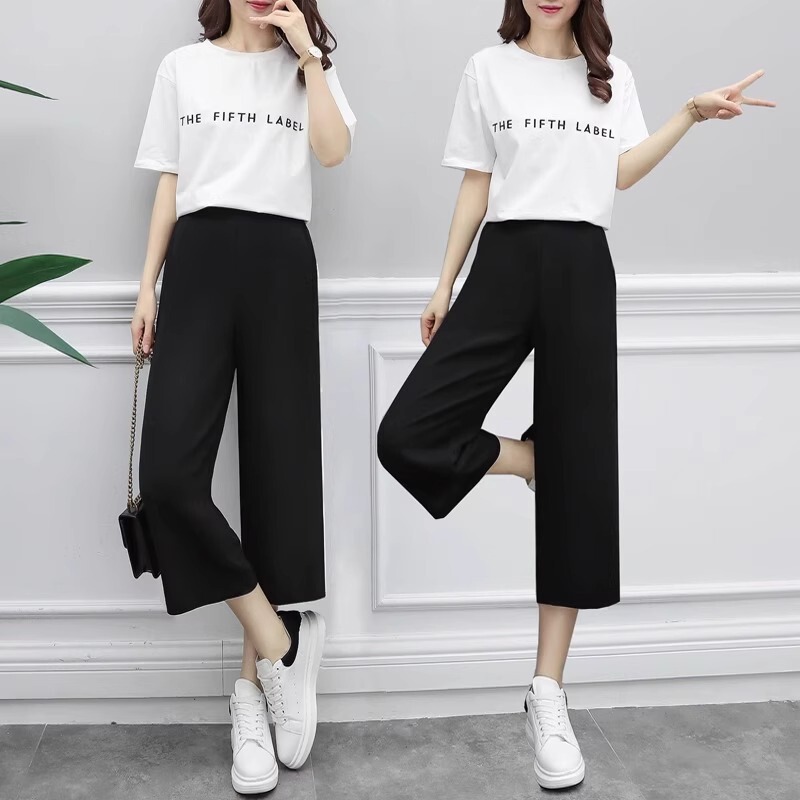 Black Cropped Wide-Leg Pants for Women, Summer Thin Korean Style Loose High-Waisted Slimming Straight Casual Pants for Outerwear
