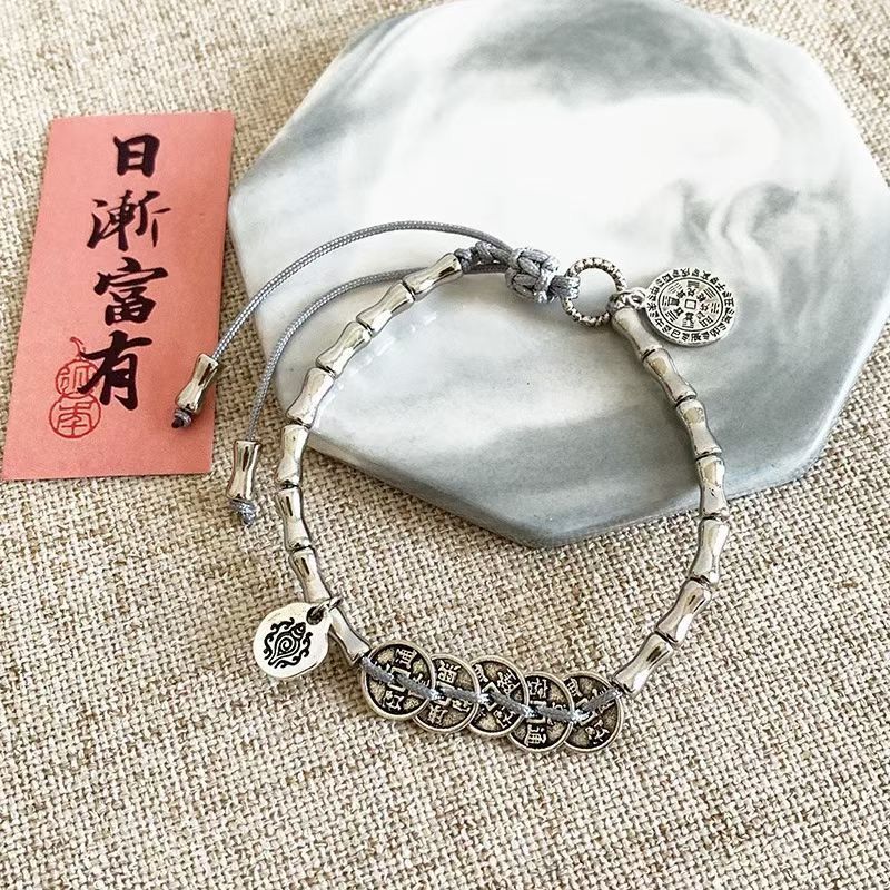 Good Luck Five Emperors Money Mountain Ghost Money Bamboo Bracelet Niche Design High-End Temperament Couple Bracelet
