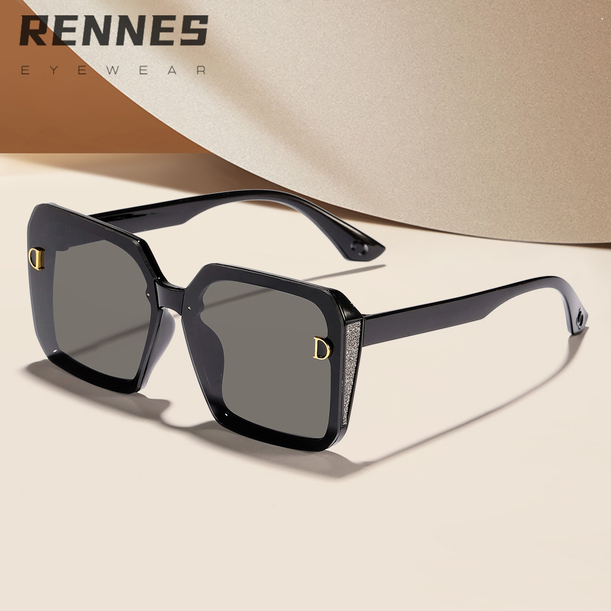 Nuevas letras coreanas transfronterizas, marco generoso, gafas de sol pequeñas que muestran la cara