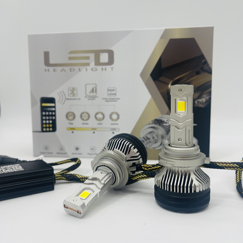 新款大功率手机APP控制 h4灯泡白黄双色80W 汽车led大灯9005车灯|undefined