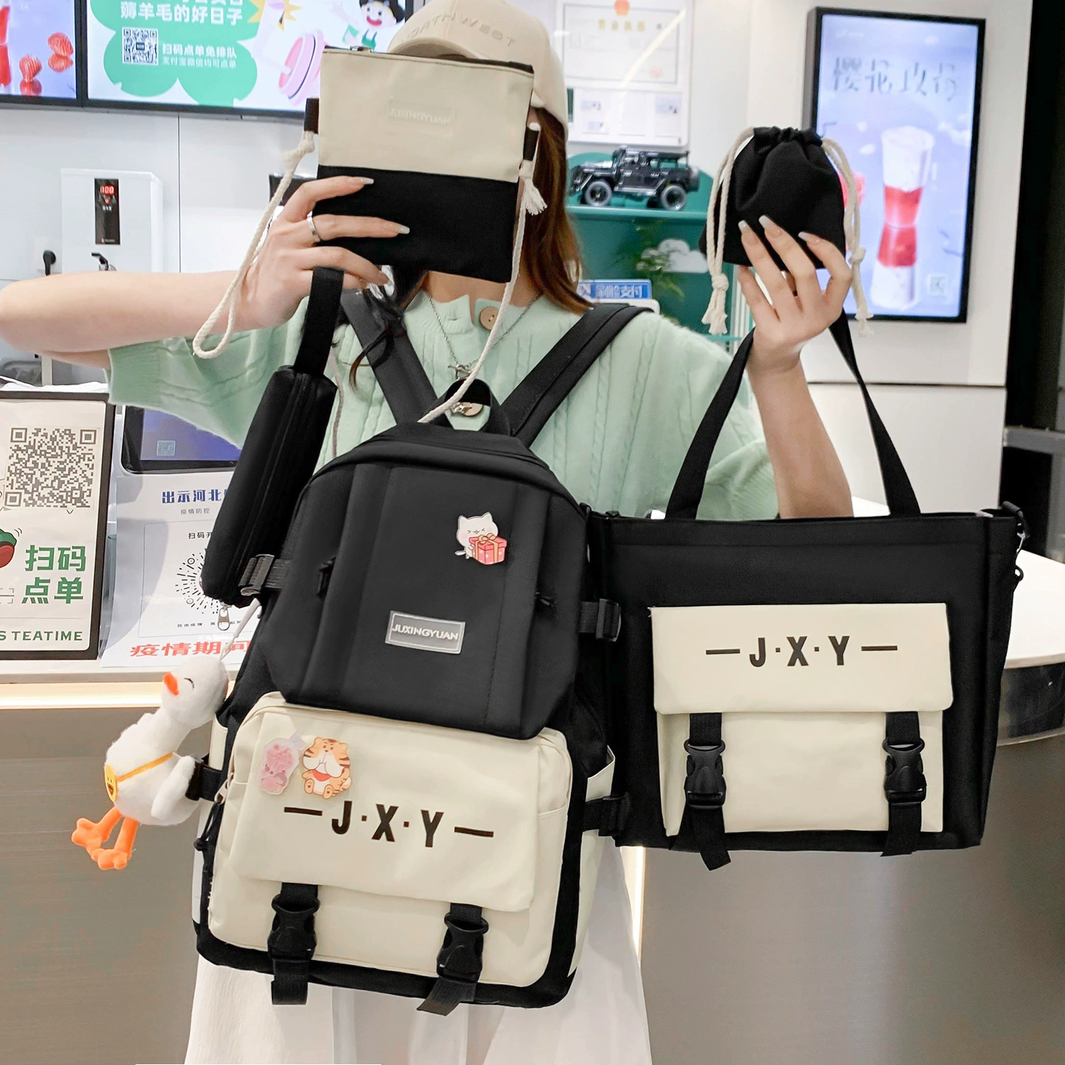 Backpack for leisure, capacious set, fresh cute school bag, simple and elegant design