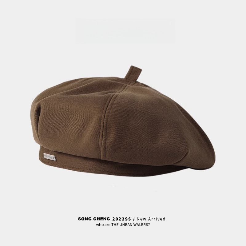 Boina femenina primavera y otoño coreano en línea japonés sombrero negro de ocho ángulos cabeza grande cara redonda retró pintor sombrero marca de moda