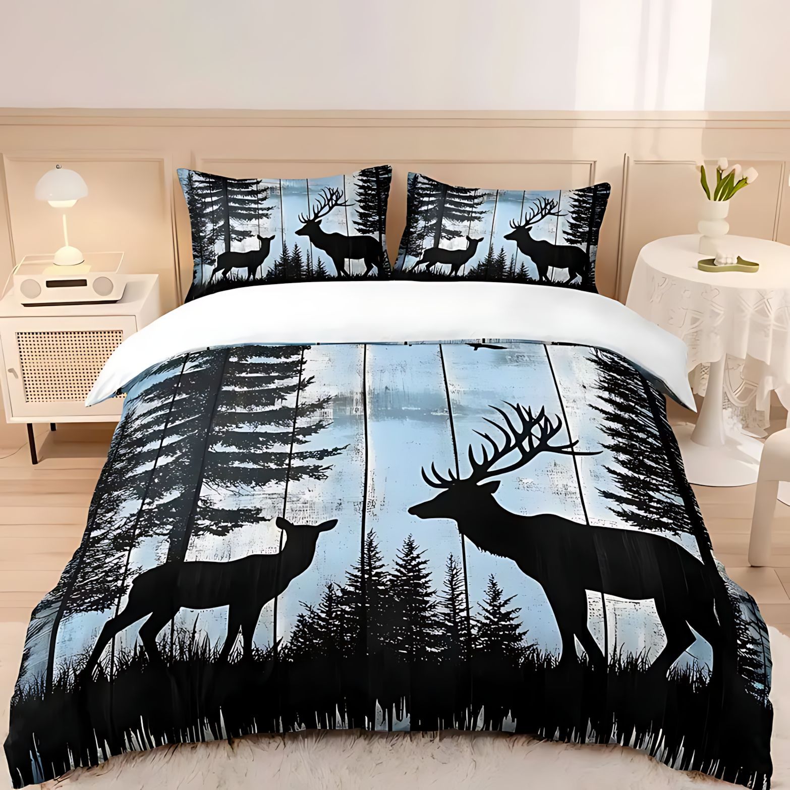 TEMU / JIT transfronterizo colchón colchón kit de ropa de cama impresa digital de ciervo fuente de fabricación puede ser fijado