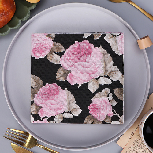 Factory new color rose printed napkins floral decorative placemats creative paper towels party wood pulp paper towels