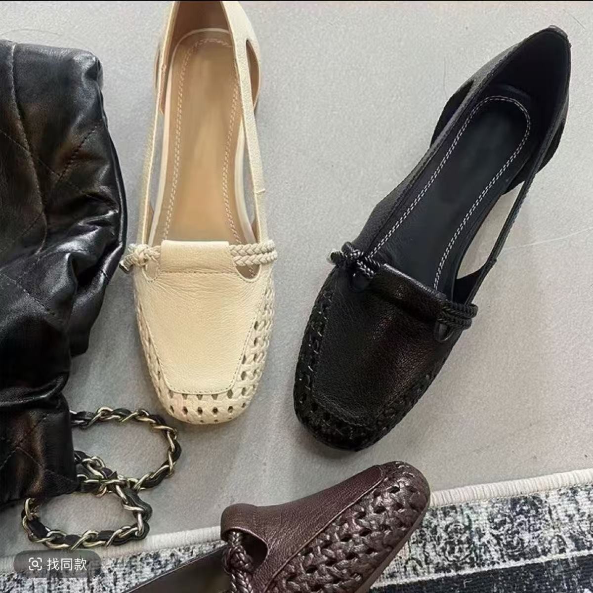 2026 primavera y verano nuevo estilo retrógrado francés de tejido zapatos de cuero suave de mujer zapatos de cuero de viaje zapatos de cuero pequeños zapatos