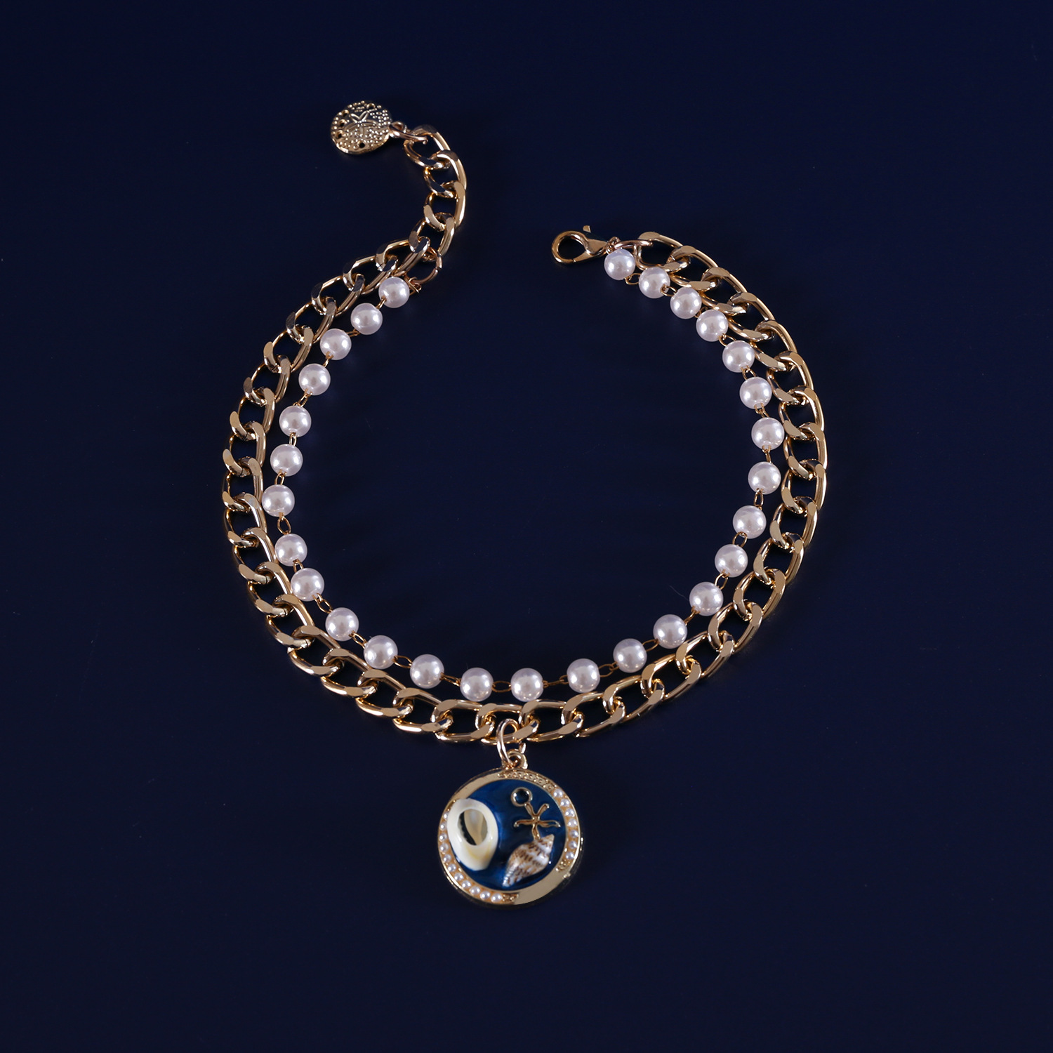 Mascotas concha marina gato perro collar perla de metal colgante de estrella de mar de cocotero ajustable collar de princesa de doble capa