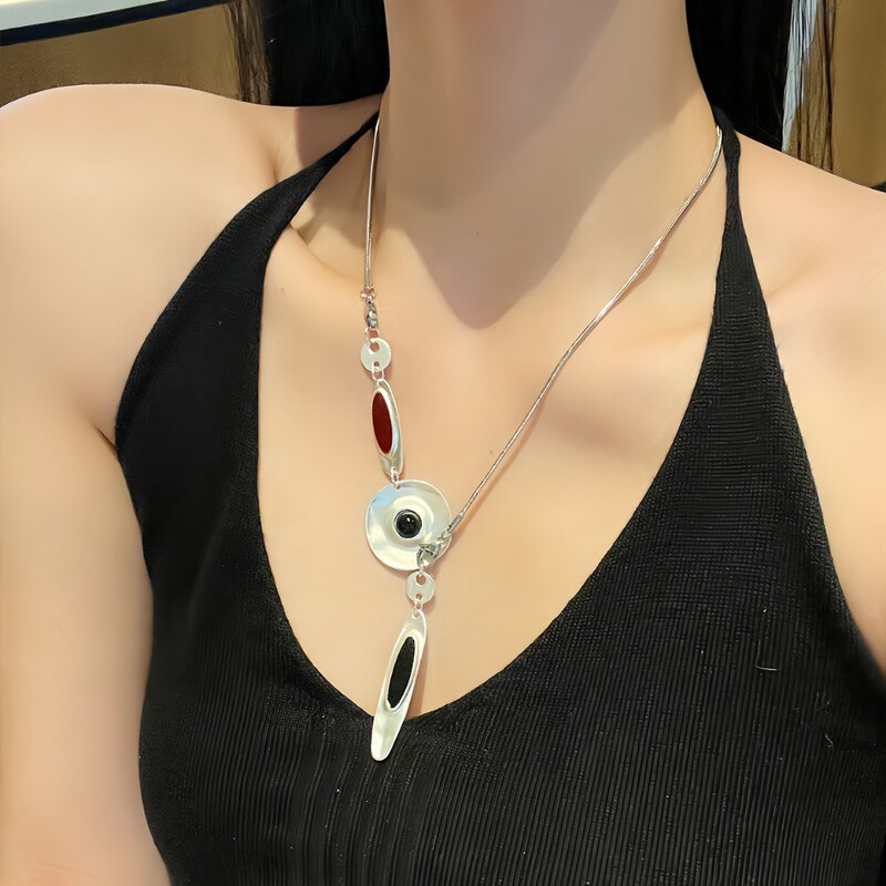 时尚百搭水滴圆盘锆石项链轻奢高级感几何吊坠颈链小众设计锁骨链|undefined