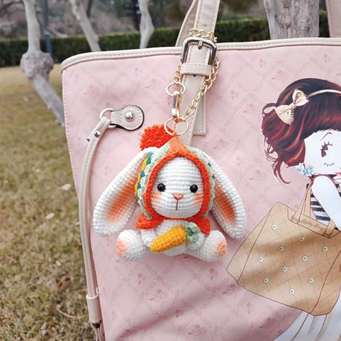 垂耳兔子钥匙扣吊坠挂件材料包手工diy毛线钩针编织卡通公仔玩偶