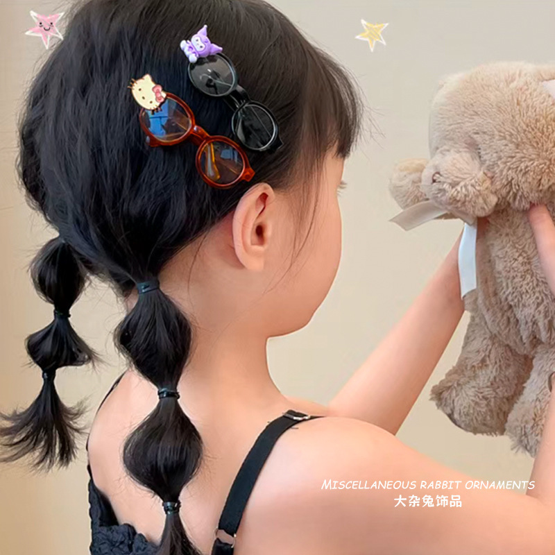可爱kt猫眼镜发夹卡通小女孩发卡侧边刘海夹子头饰前额碎发鸭嘴夹|undefined