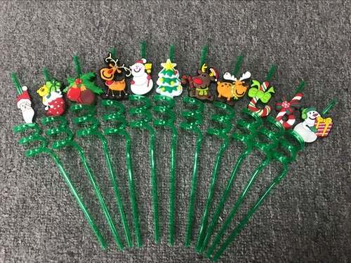 Double children's creative shape straw fruit ice cream animal Christmas PET safe plastic cartoon straw can be customized
