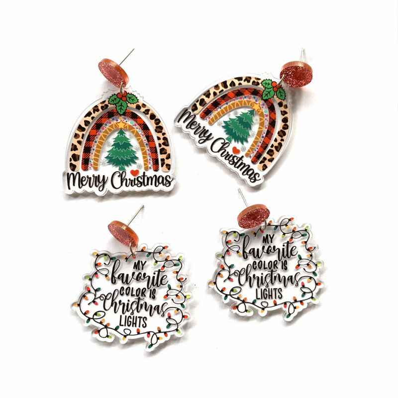 1 Pair Cartoon Style Christmas Tree Letter Arylic Earrings display picture 2