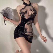 禁忌之夜情趣内衣性感镂空刺绣情调旗袍制服纯欲系蕾丝侧开叉文胸