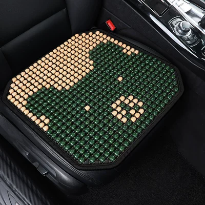 Seat cushion, seat cover Wooden Bead Ventilated Seat Cushion, Summer - cute-bear-green-1-square-cushion-natural-wood-beads-physical-cooling-cool-as-soon-as-you-sit-down