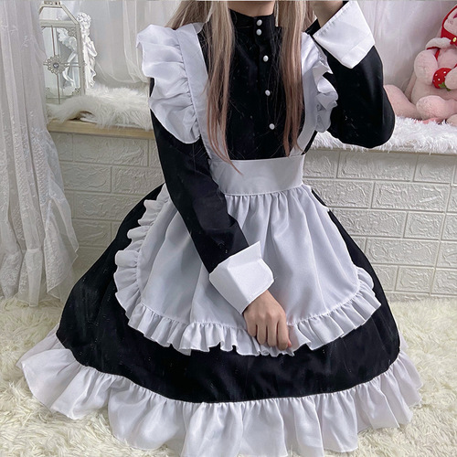New black and white Japanese gothic lolita style dress lolita housekeeper maid outfit COS anime role play