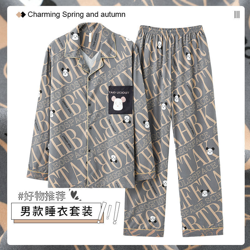 2023 nuevos pijamas de los hombres de primavera y otoño 100% de algodón de manga larga de los hombres jóvenes otoño homewear traje