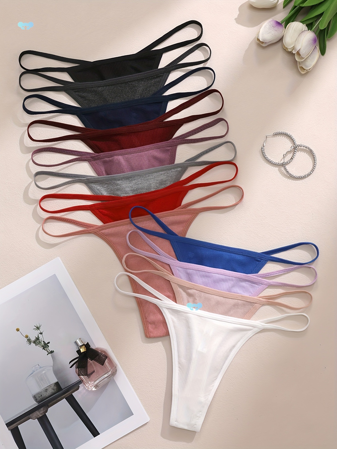 [Comfortable Viscose] 12pcs Women's Thongs - Comfortable