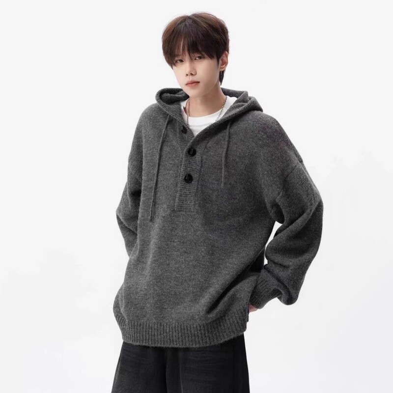 American Heavyweight Hooded Knitwear Men's Autumn Trendy Brand Design Couple Knitwear Gray Loose Versatile Lazy Jacket American Heavyweight Hooded Knitwear Men's Autumn Trendy Brand Design Couple Knitwear Gray Loose Versatile Lazy Jacket