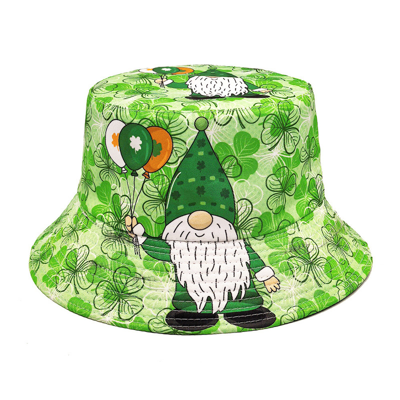 European and American Women's Sunshade Sun Hat Fisherman's Hat St. Patrick's Holiday Hat Irish Four-leaf Clover Printed Basin Hat