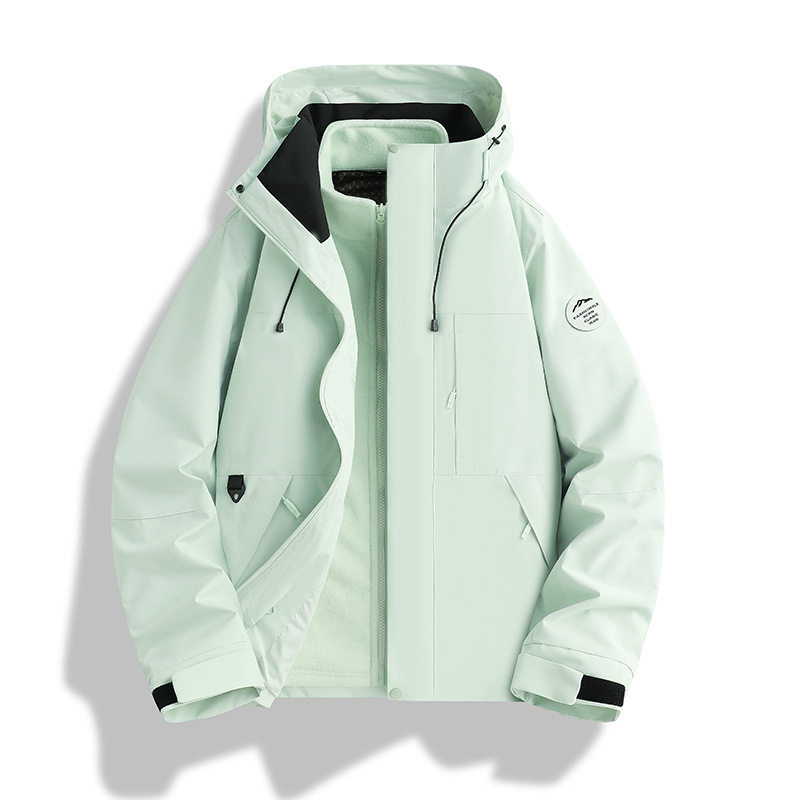 Couple's Outdoor Double-Layered Jacket Set, Two-Piece Graphene Mountain-Style Windproof, Rainproof, and Wear-Resistant Hooded Jacket for Men and Women