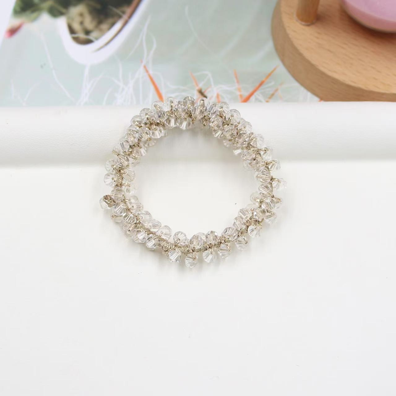 Nueva pulsera para el cabello de cristal estilo coreano para niñas, doble uso, tacto de alta gama, diadema elástica trenzada hecha a mano._voghion.com