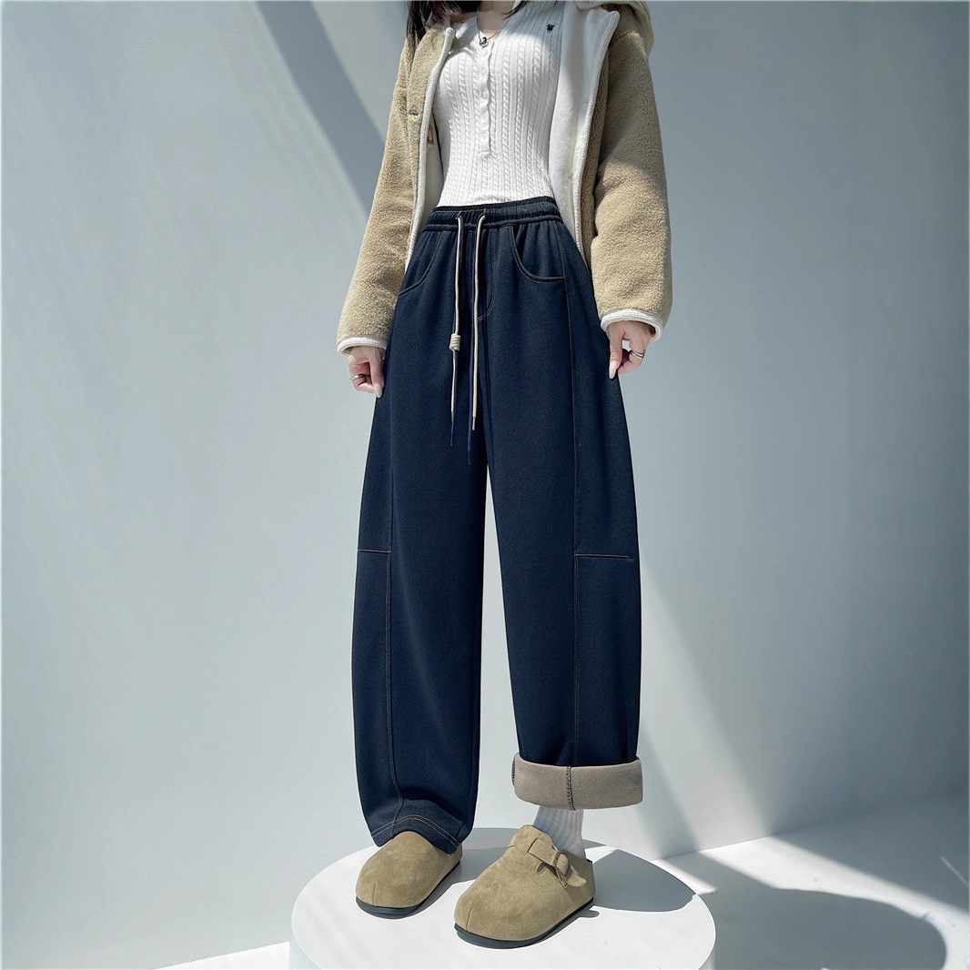 (复古牛仔)松弛腔调感立裁藏肉镰刀裤防褪色牛仔女冬季加绒阔腿裤