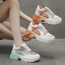 运动鞋单鞋女2026夏新款韩版休闲网面透气亮片厚底增高拼色老爹鞋