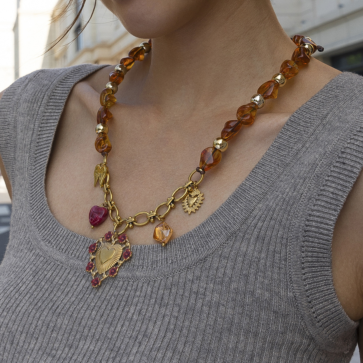 Tiana color goteo flor amor colgante ligero lujo alto sentido collar de cuerda alex joyería