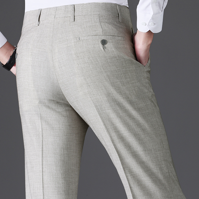 Branded linen trousers, 2026 summer collection, thin style, middle-aged men's mid-waist straight leg, mulberry silk and linen, wrinkle-free trousers.
