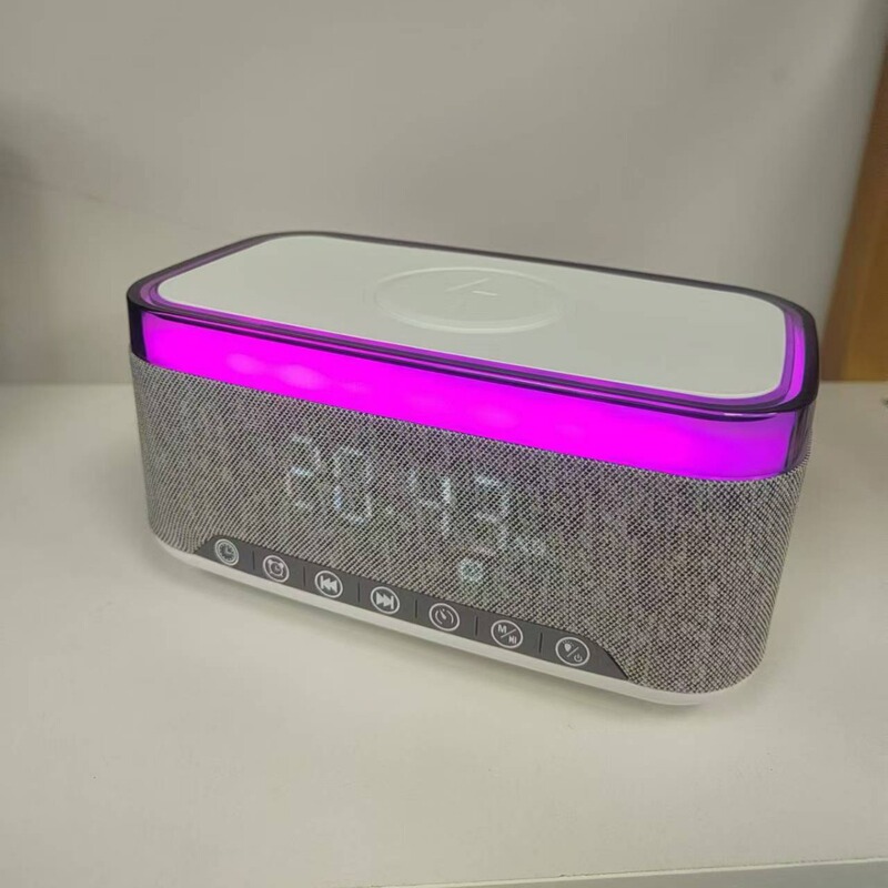 新型ホワイトノイズbluetoothスピーカー無線充電デジタル時計目覚まし時計三合一無線充電雰囲気ランプ音響|undefined