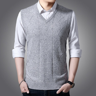 Dad Pullover Knitted Vest V-Neck Sleeveless Vest for Middle-aged and Elderly Men's Thermal Underwear